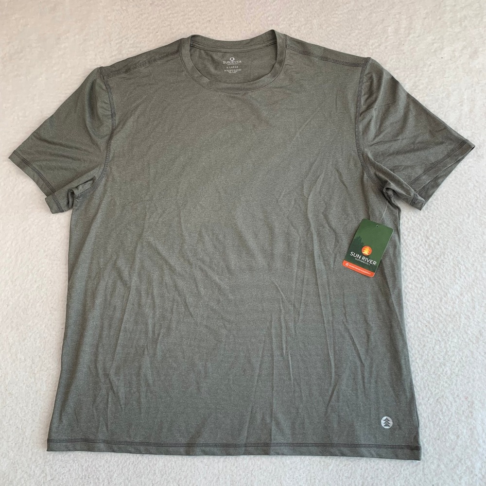 Sun River Performance T-Shirt Mens XL Striped UPF 50+ SRM1020 Olive Green NWT!